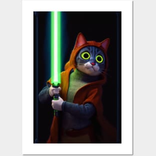 Fun Cat Print ~ AI Art ~ Fantasy Cat ~ Sci-fi Cat ~ Cats with Lightsabers Posters and Art